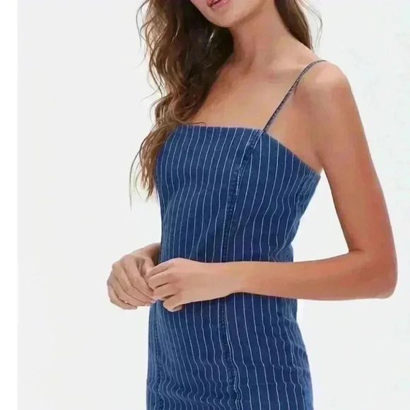 154. Pinstriped Denim Mini Dress - Picture 3 of 7